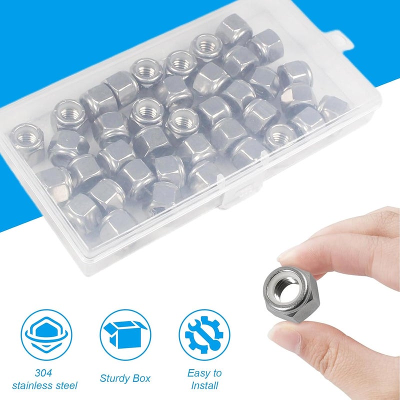 Yinpecly 110PCS 1/4"-20 Nylon Insert Hex Lock Nuts,304 Stainless Steel Locknuts,Hex Drive,Coarse Thread,Self-Locking Nuts for Industrial Construction Fasteners - Image 5